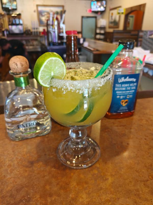 Patron margarita with salt rim and lime